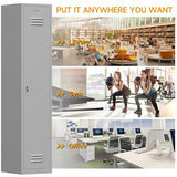 Firstsky 71'' Metal Locker with Keys for School,Gym,3 Tier Steel Office Storage Locker with Hook,Tall Cabinet for Employees (Gray, 1-Door) Firstsky