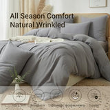 YASMENG 100% Cotton Muslin Duvet Cover Set King Size Grey, Ultra Soft Breathable Absorbent Gauze Bedding Duvet Cover, Luxurious Minimalist Natural Wrinkle Linen Textured Comforter Cover 104" x 90" YASMENG