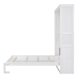 Merax Queen Size Murphy Bed, Wood Queen Murphy Cabinet Bed with Shelves, for Home Office or Small Room, White Merax