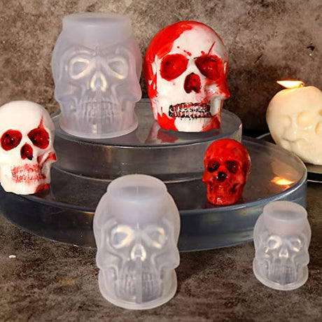 RESINWORLD Set of Large + Medium + Small 3D Skull Resin Molds, Flexible Clear Silicone Skull Head Molds, Silicone Molds for Resin, Soap, Clay, Candle Wax Casting, Halloween Home Decoration ResinWorld