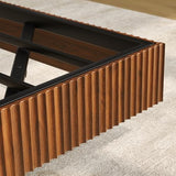 Tatub Walnut Full Floating Bed Frame with LED Lights, Fluted Mid Century Modern Floating Platform Bed with Heavy Duty Metal Slats, No Box Spring Needed Tatub