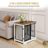 Hzuaneri 27.2" Dog Crate Furniture with Barn Door, Heavy Duty Dog Kennel Indoor with 2 Doors, Wooden Pet Cage End Table for Small Medium Dogs up to 22 lb, Anti-Chew Anti-Escape, White Brown DFC84314B Hzuaneri