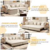Tabaray 89'' Pull Out Sofa Bed King, Chesterfield Velvet Sleeper Sofa, Convertible L-Shaped Futon Couch, Tufted Back, 4 Pillows, Ottoman, Deep Seat Loveseat Couches for Living Room, Apartment, Beige Tabaray
