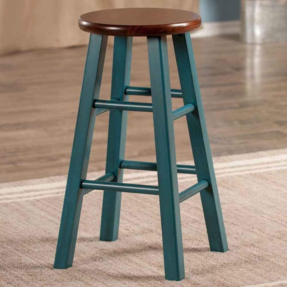 Winsome Wood Ivy model name Stool Rustic Teal/Walnut 13.4x13.4x24.2 - WoodArtSupply