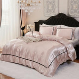Herside Pink Mocha Satin Comforter Set 7 Pcs Full Size Bed in a Bag Luxury Satin Bedding Set with Comforter Pillowcases and Sheets Sets Mini Pompoms Design Super Soft Silky Bed Set for All Seasons Herside