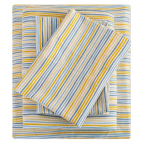 Mooreeke Striped King Bed Sheets, Deep Pocket 4 Piece King Sheet Set, Soft Microfiber Blue Yellow Pinstripe Bedding Sheets & Pillowcases Mooreeke