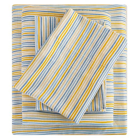 Mooreeke Striped King Bed Sheets, Deep Pocket 4 Piece King Sheet Set, Soft Microfiber Blue Yellow Pinstripe Bedding Sheets & Pillowcases Mooreeke