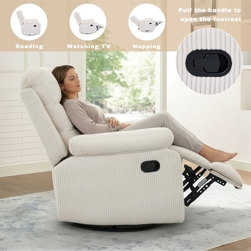 GAOHAPY Rocking Recliner Chair,Modern Swivel Glider Recliner Chair,Corduroy Fabric Upholstery Recliner,Manual Reclining Sofa Chair for Living Room,Office,Apartment (Beige)