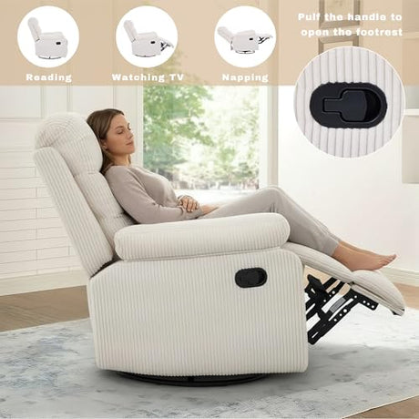 GAOHAPY Rocking Recliner Chair,Modern Swivel Glider Recliner Chair,Corduroy Fabric Upholstery Recliner,Manual Reclining Sofa Chair for Living Room,Office,Apartment (Beige) GAOHAPY