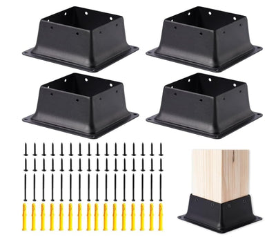 Bazeiona 4x4 Post Base 4Pcs Wood Fence Post Bracket Anchor Base Brackets Deck Post Base for Pergola Railing Mailbox Deck (Inner Size 3.6x3.6)