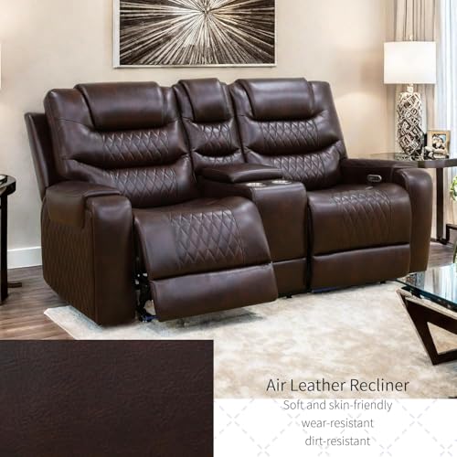 Trygoal Power Recliner Chair, Leather Recliners with Home Theater Seating, Oversized Single Electric Recliner Sofa Breathable Living Room Chairs for Adults Reading Gaming, Brown