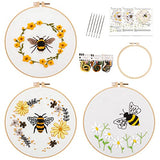 Lukinbox Embroidery Kit for Beginners Adults, 3 Sets Cross Stitch Starter Kits Include 3 Stamped Embroidery Clothes with Floral and Bee Pattern, 1 Embroidery Hoop, Threads, Needles and Instructions