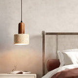 SEEAIRSHOP Natural Stone Shade Cylinder Pendant Light Walnut Wood Hainging Light Kit Retro Mini Pendant Lamp Nordic Pendant Lighting for Kitchen Island SEEAIRSHOP
