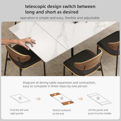 gaoyangjiaju 62.9"-94.4" Modern Extendable Dining Table for 6 to 10 Seats, Rectangular Sintered Stone Table with High Hardness and Easy Maintenance for Dining Room Family Gathering, White Top gaoyangjiaju