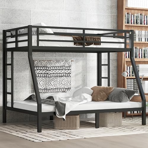 Bellemave Metal Twin Over Full Bunk Bed for Adults/Kids,Heavy Duty Adults Bunk Beds with Guardrail & Ladders,Twin Over Full Size Bunk Beds for Teens,White Bellemave