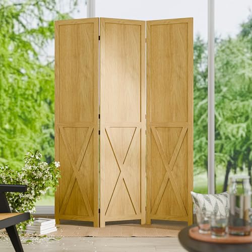 Cozy Castle Wood Room Divider, 3 Panel 66.9 Inch Privacy Screen, Folding Wall Divider, Barnwood Room Separator, Freestanding Partition, Temporary Wall for Decorative, Natural Cozy Castle