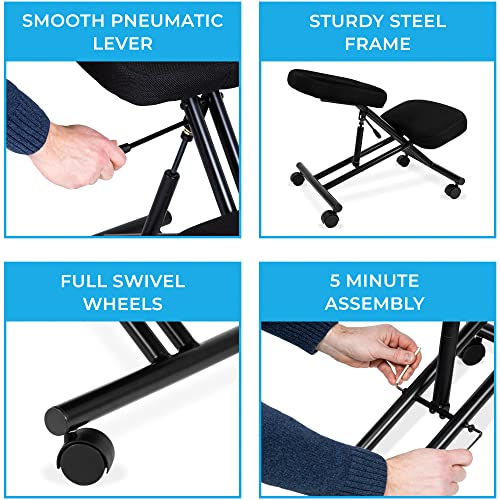 ProErgo Pneumatic Ergonomic Kneeling Chair | Fully Adjustable Mobile Office Seating | Improve Posture to Relieve Neck & Back Pain | Easy Assembly | Use in Home, Office & Classroom Stand Steady