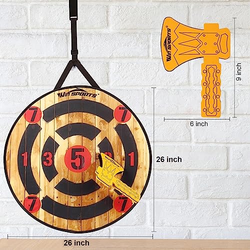 WIn SPORTS Toy Foam Axe Throwing Game - Indoor Outdoor Target Game,Includes Two Foam Axes, One 26” Easy Fold Target and A Carry Bag WIn SPORTS