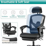 DUMOS Home Office Desk Chair with Footrest, High-Back Mesh Rolling Swivel Reclining Chairs with Wheels, Comfortable Headrest, Lumbar Support, Comfy Arms for Home, Office, Gaming, Student, Inky DUMOS