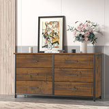 IKENO 6 Drawer Double Dresser, Industrial Wood Dresser for Bedroom, Storage Cabinet with Sturdy Steel Frame IKENO