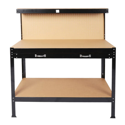 KIMORE 48" x 24"Workbench with Drawer Heavy Duty Carbon Steel Work Bench for Garage Shop 300lbs Weight Capacity Multi-Functional Workspace Black - WoodArtSupply