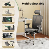 DEVAISE Ergonomic Mesh Office Desk Chair, Retractable Footrest and Adjustable Lumbar Support, Comfy High Back Reclining Computer Gaming Chair, Tilt Function, Heavy Duty, SGS Class 4 Gas Lift, Grey DEVAISE