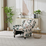 KISSLIVE Push Back Recliner Chair with High Back, Blue Floral Print Fabric Upholstery, Classic Wing Back Design, 250 LBS Capacity (Beige)