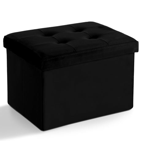 LINMAGCO Storage Ottoman Folding Foot Stool Velvet Ottoman Foot Rest with Padded Modern Ottoman with Storage for Living Room Puppy Step Stool 17x13x13in(Black) LINMAGCO