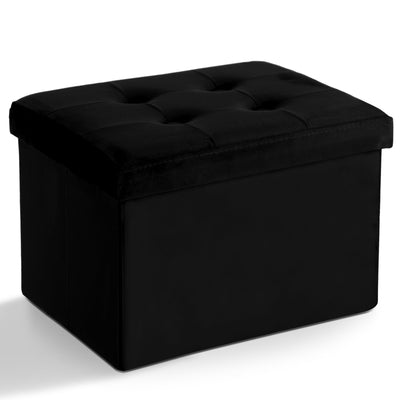 LINMAGCO Storage Ottoman Folding Foot Stool Velvet Ottoman Foot Rest with Padded Modern Ottoman with Storage for Living Room Puppy Step Stool 17x13x13in(Black)
