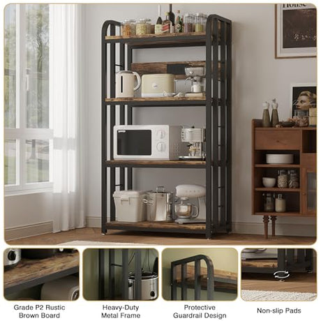 Alavoco 4-Tier Kitchen Baker's Rack with Power Outlet,Free Standing Microwave Oven Cart Stand,Heavy Duty Organizer Rack for Kitchen, Living Room, Dinning Room,Coffee Bar Alavoco