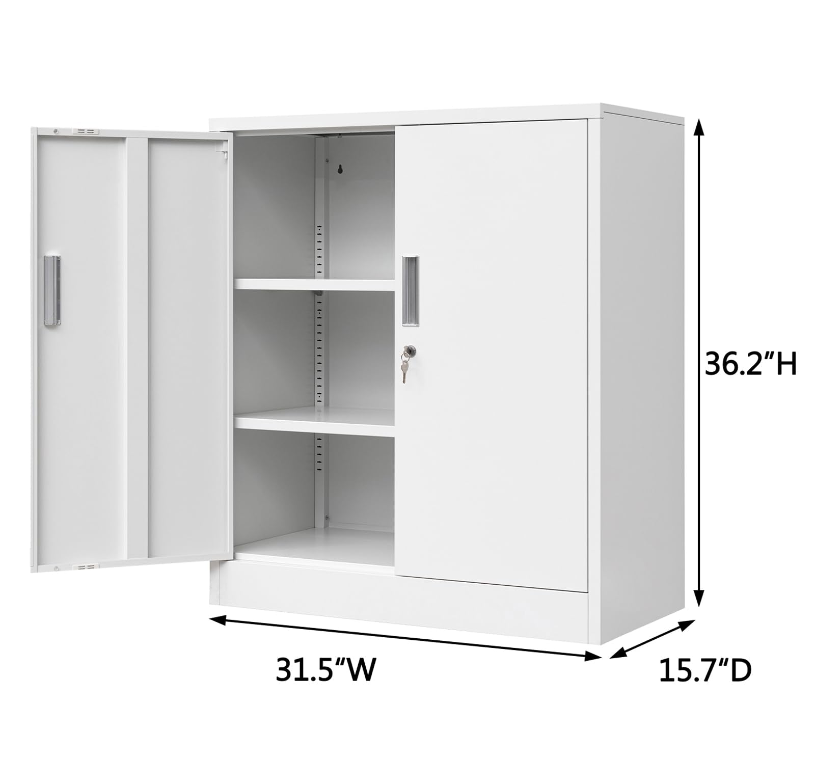 CJF Metal Storage Cabinets with Shelves and Doors, Sideboard Buffet Cabinet for Kitchen, Entryway, Living Room, Home Office, Garage, Utility Room and Basement, 36.2" H x 31.5" W x 15.7" D (Wh - WoodArtSupply