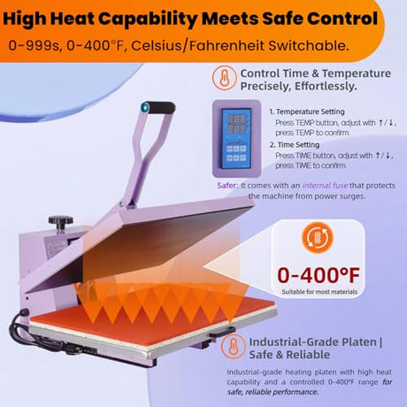 16x24 Heat Press Machine for T Shirts, 1.8-2kw, 72.77lbs High Pressure, Slide Out Sublimation Heat Transfer Press Suitable for Family or Small Business. (Purple, 16x24 Manual) Eonvest