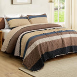Whale Flotilla Full Queen Size Quilt Set - Reversible Camel Quilts Queen Size with 2 Pillow Shams, Lightweight Boho Striped Bedspreads Coverlet Bedding Set for All Seasons Whale Flotilla