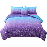JQinHome Full Blue Purple Comforter Set, 6 Piece Bed in A Bag 3D Colorful Ombre Bedding Set for Girls Women (1 Comforter,2 Pillowcases,1 Flat Sheet,1 Fitted Sheet,1 Cushion Cover)(Blue Purple) JQinHome