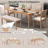 Merax Farmhouse Wooden Dining Set of 6, 72 Inch Extendable Kitchen Table, 4 Chairs with Backrest, 2-Person Bench with Cushion, Rustic Kitchen Table Set w/Retro Carved Legs Natural Wood Wash Merax