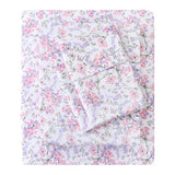Mooreeke Cozy Vintage Microfiber Printed Queen Sheet Set - Soft Breathable Percale Cotton Floral Bed Sheets with Deep Pocket - Non-Slip Fitted Design - Pink Purple Flowers Pattern Mooreeke