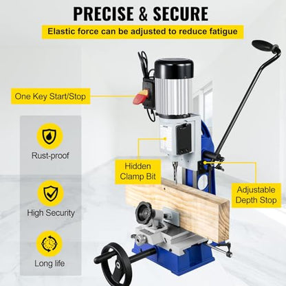 VEVOR Woodworking Mortise Machine, 1/2 HP 1700RPM Powermatic Mortiser, With Movable Work Bench Benchtop Mortising Machine, For Making Round Holes