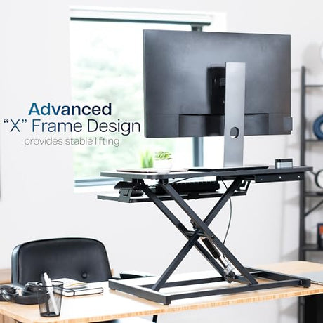 VIVO Height Adjustable 28 inch Stand Up Desk Converter, Quick Sit to Stand Tabletop Dual Monitor Riser Workstation, Black, DESK-V028S VIVO