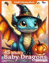 Witch's Baby Dragons: Fantasy Coloring Book for Adults and Teens, Kids ages 9-12 (Spooky, Cute & Kawaii Halloween Pumpkin Adventure in Fantasyland) WoodArtSupply