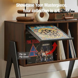 Record Player Stand with Vinyl Storage Cabinet, 32'' Mid Century Modern Turntable Console Table for Albums Display, Heavy-Duty Media Audio Bookshelf for Speakers & Stereo, Black Walnut Wood FurnPulse