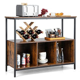 Giantex Buffet Sideboard, Wooden Cupboard, Kitchen Pantry w/Spacious Countertop, Large Open Shelf, 3 Cube Storage Cabinet, Sturdy Rustproof Steel Frame, Modern Stationary Island, Brown & Black Giantex
