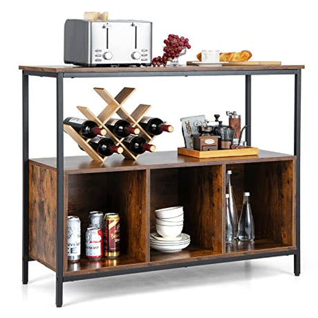 Giantex Buffet Sideboard, Wooden Cupboard, Kitchen Pantry w/Spacious Countertop, Large Open Shelf, 3 Cube Storage Cabinet, Sturdy Rustproof Steel Frame, Modern Stationary Island, Brown & Black Giantex