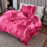 Silk Like Satin Bedding King Hot Pink Duvet Cover Set Soft Silky Ruffle Comforter Cover Sexy Hotel Silky Bedding Sets 1 Duvet Cover 2 Pillowcases (King, Hot Pink)… Bedding_Dreamer