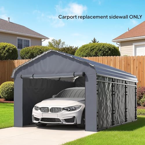 Outsunny Carport Replacement Sidewall Panels Set of 4 for 12' x 20' Carports, UPF50+ Waterproof PE Tarp Replacement Side Wall Cover with Zipper Door, Top Cover and Frame Not Included, Dark Gray Outsunny