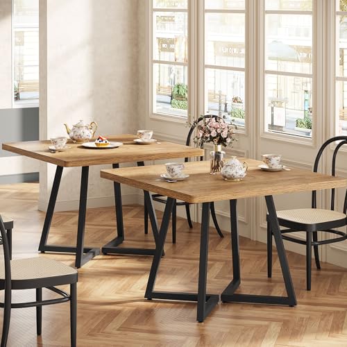 Tribesigns Square Dining Table Set of 6, 31.5" Farmhouse Dinner Table with Metal Base, Wood Kitchen Table for Dining Room, Small Space, Apartment, Rustic Brown & Black Tribesigns