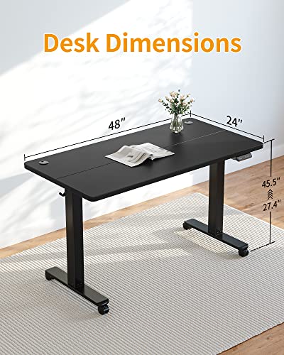 CubiCubi Electric Standing Desk, 48 x 24 Inches Height Adjustable Sit Stand Desk, Ergonomic Home Office Computer Workstation, Black - WoodArtSupply