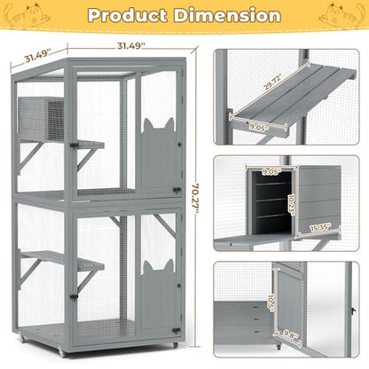 COZIWOW Catio Outdoor Cat Enclosure Window Access, Outdoor Cat House with Wheels, Cage for Cats Indoor