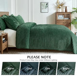 Luxury Velvet Quilt Set Queen Size 3 Pieces，Soft Cozy Oversized Striped Velvet Comforter Set with 2 Pillow Shams，Lightweight Coverlet Bedspread Bedding Set for All Seasons(Forest Green,90"x96") ROMROL
