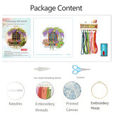 Zhenqing Wisteria by The Window Embroidery Kit for Beginners, Pre-Printed 29x29cm Cotton Fabric with 20cm Hoop, Cozy Vintage Window Design (JC0028