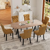 RGZ 71" Mid Century Wood Oval Dining Table Set for 6, Farmhouse Wooden Kitchen Table with 6 Yellow Velvet Tufted Dining Chairs, Oval Dinner Table Set for Apartment, Home, Dining Room RGZ